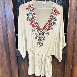 Embroidered Beige Women's Top